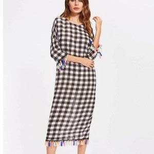 A Shappe Checkered Cocoon Dress w/Tassel Trim